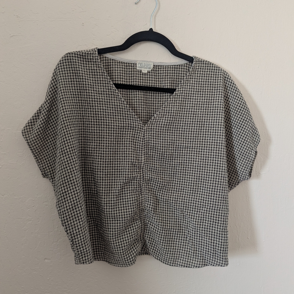 Checkered V-Neck Women's Top